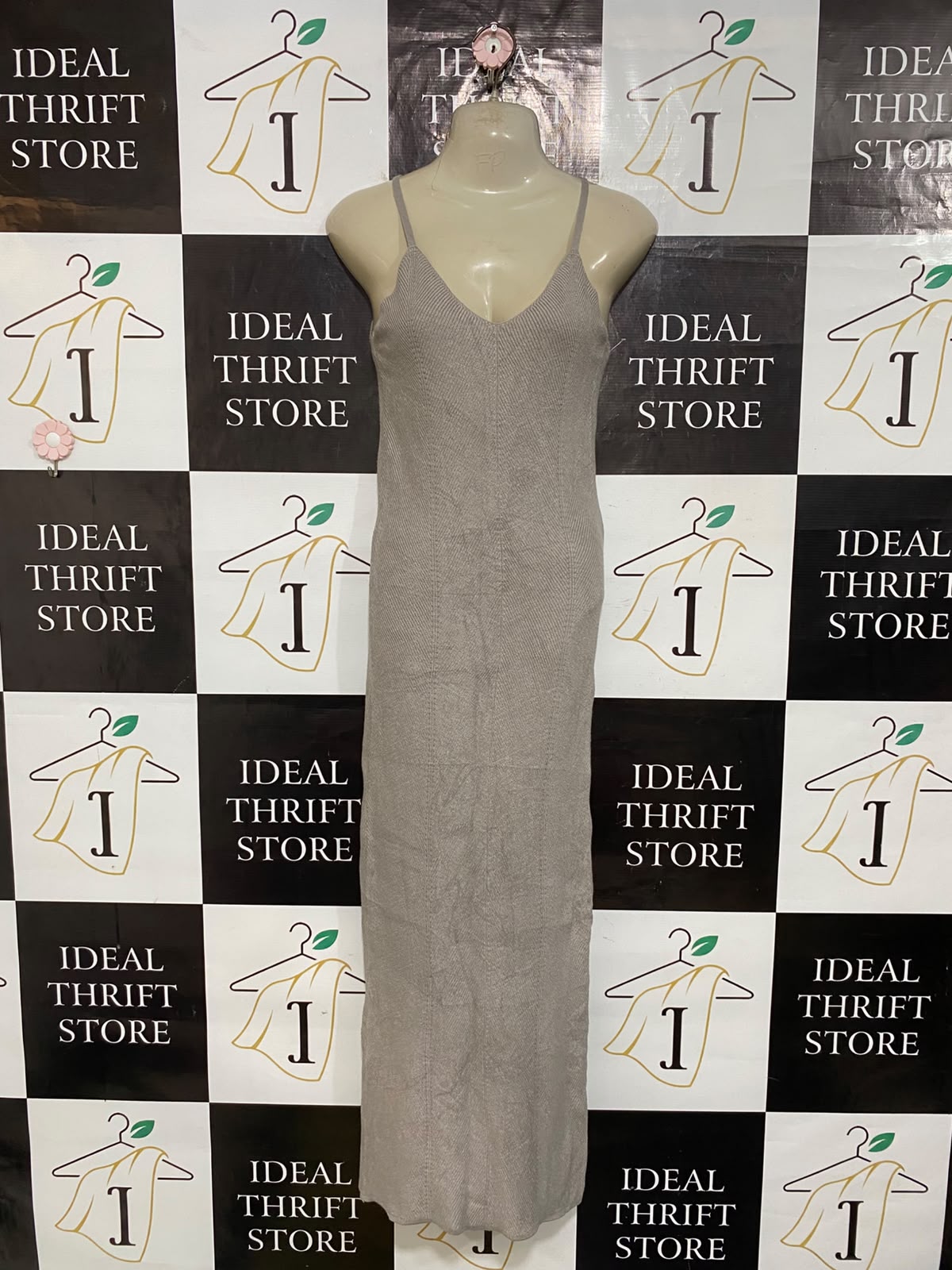 FRESHMAN |XS| BUST 14| A61| GREY METALLIC RIBBED CAMI TECHNICAL UTILITY MAXI DRESS
