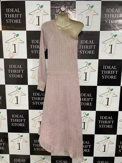ZARA |S| BUST 15| A61| MAUVE METALLIC ONE-SHOULDER TECHNICAL UTILITY MIDI DRESS
