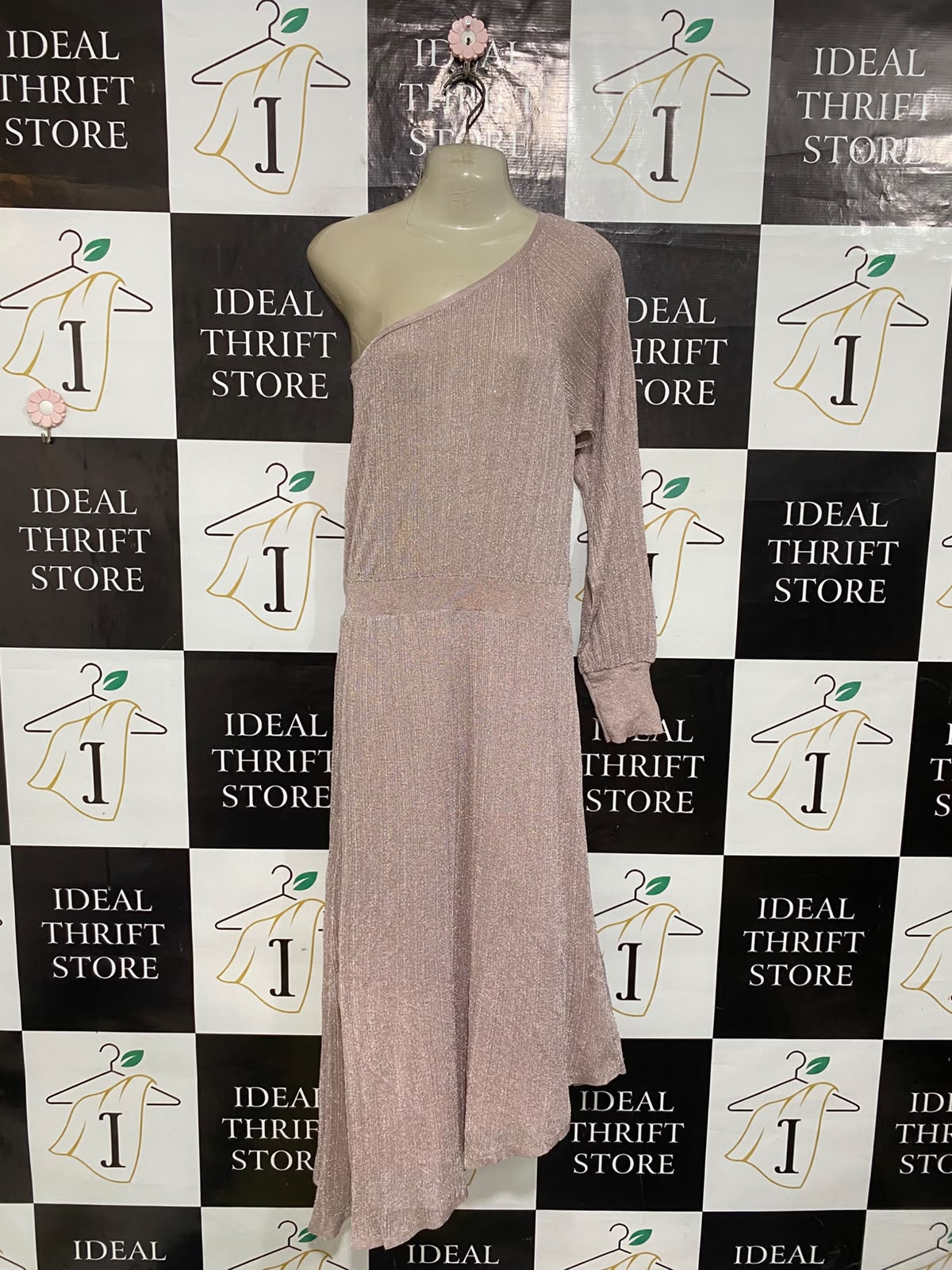 ZARA |S| BUST 15| A61| MAUVE METALLIC ONE-SHOULDER TECHNICAL UTILITY MIDI DRESS
