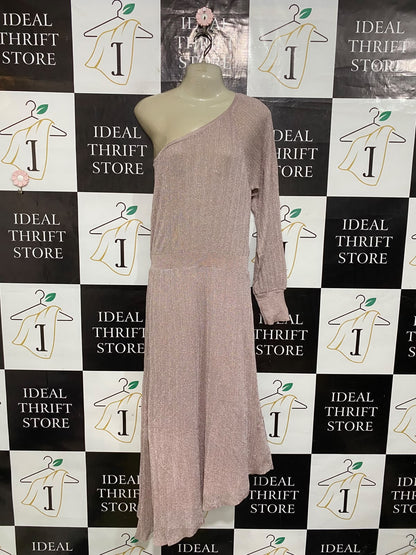 ZARA |S| BUST 15| A61| MAUVE METALLIC ONE-SHOULDER TECHNICAL UTILITY MIDI DRESS