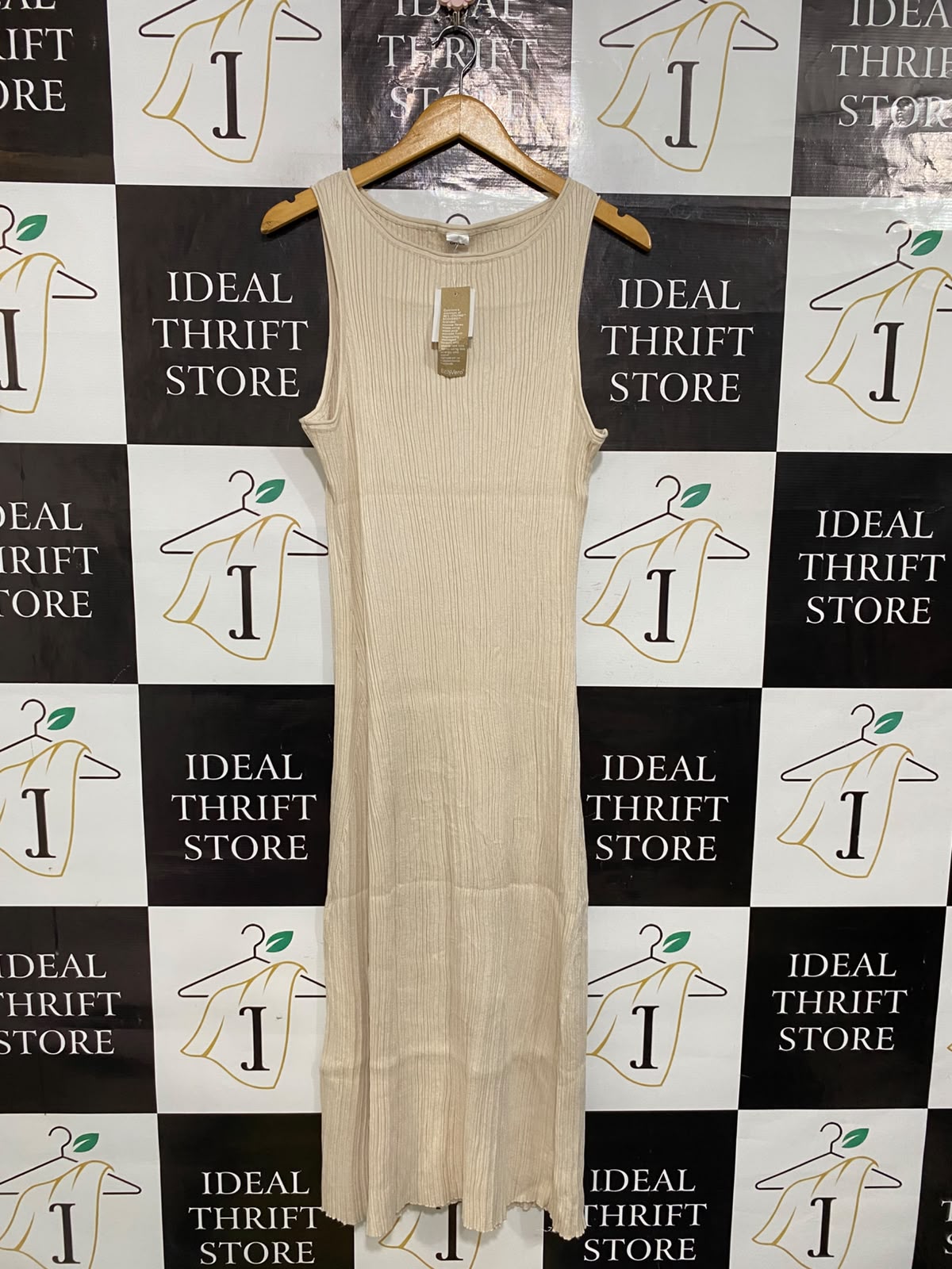 ANKO |S| BUST 16| A61| BEIGE RIBBED SLEEVELESS TECHNICAL UTILITY MIDI DRESS