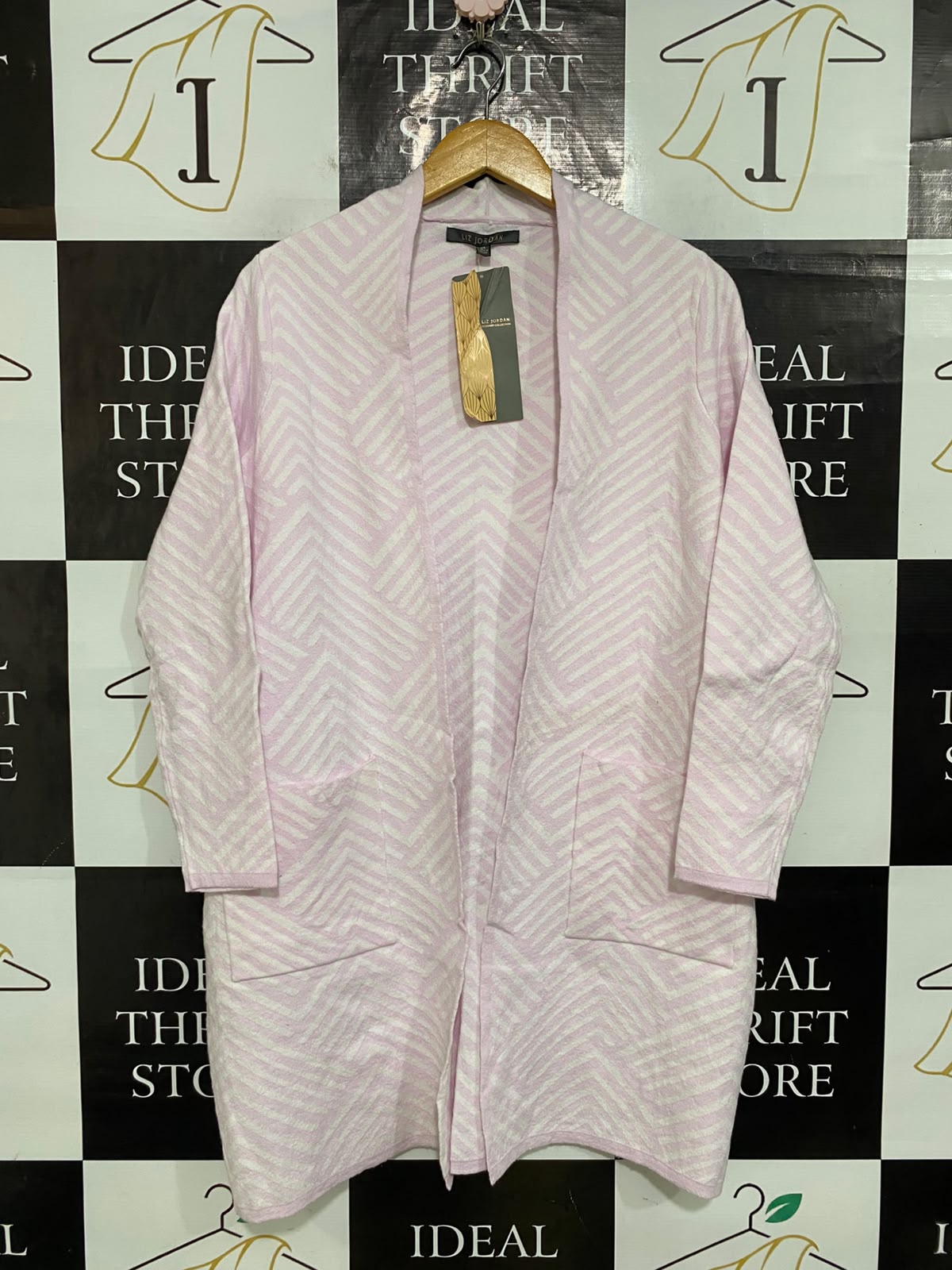 LIZ JORDAN |XS| BUST 21| A61| GEOMETRIC PATTERNED TECHNICAL UTILITY LONG CARDIGAN