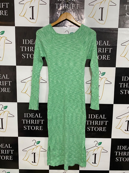 ANKO |S| BUST 13| A61| GREEN MARLED RIBBED LONG-SLEEVE TECHNICAL UTILITY MIDI DRESS