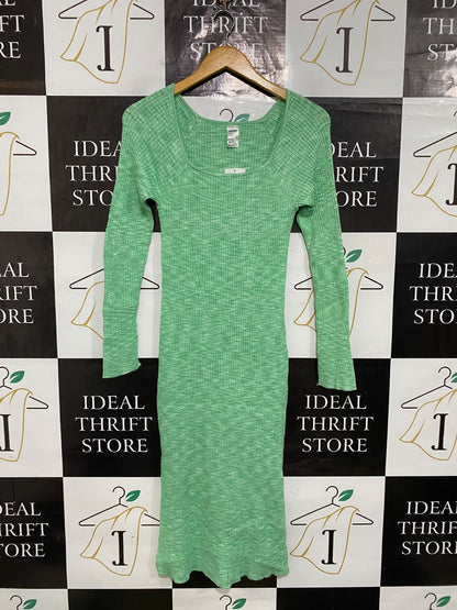 ANKO |S| BUST 13| A61| GREEN MARLED RIBBED LONG-SLEEVE TECHNICAL UTILITY MIDI DRESS
