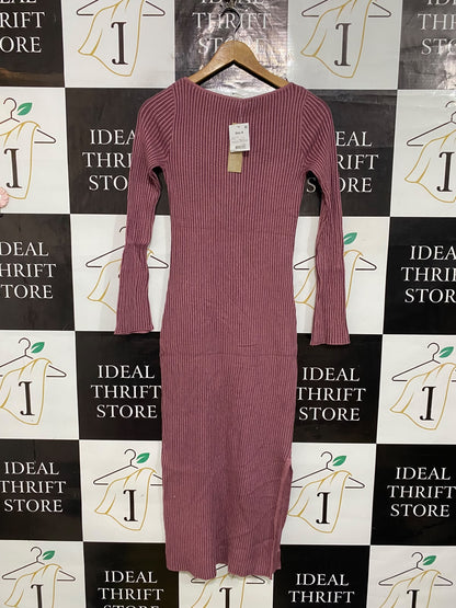 ANKO |S| BUST 13| A61| MAUVE RIBBED LONG-SLEEVE TECHNICAL UTILITY MIDI DRESS