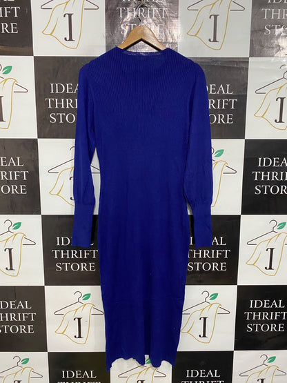 OXFORD |M| BUST 16| A61| ROYAL BLUE CREW-NECK LONG-SLEEVE TECHNICAL UTILITY MIDI DRESS