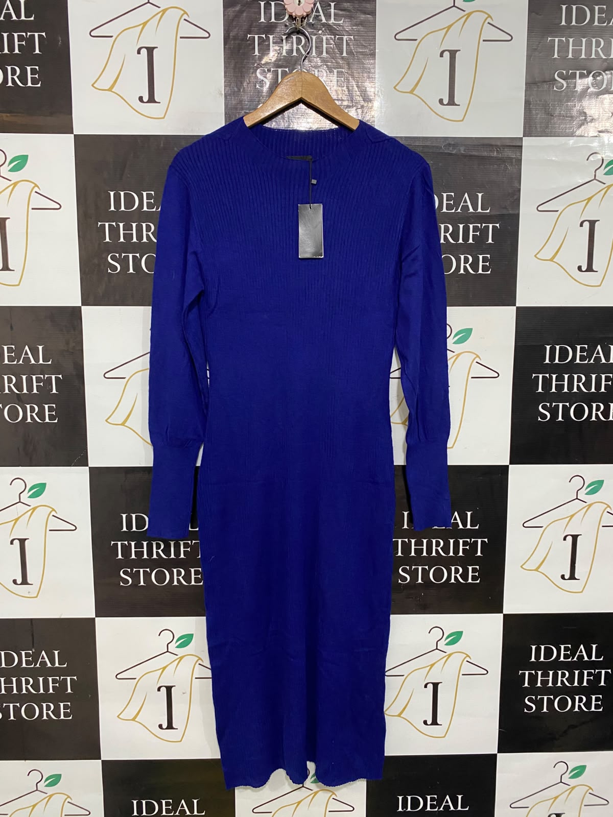 OXFORD |M| BUST 16| A61| ROYAL BLUE CREW-NECK LONG-SLEEVE TECHNICAL UTILITY MIDI DRESS