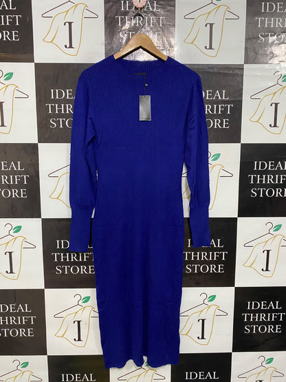 OXFORD |M| BUST 16| A61| ROYAL BLUE CREW-NECK LONG-SLEEVE TECHNICAL UTILITY MIDI DRESS