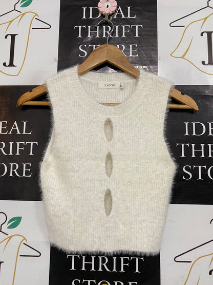 GLASSONS |S| BUST 13| A60| OFF-WHITE FLUFFY CUTOUT TECHNICAL UTILITY CROP TOP