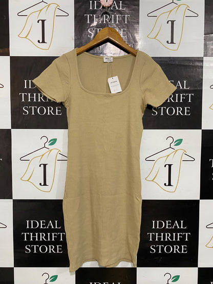 COTTON ON |S| BUST 14| A60| BEIGE SQUARE-NECK SHORT-SLEEVE TECHNICAL UTILITY MINI DRESS