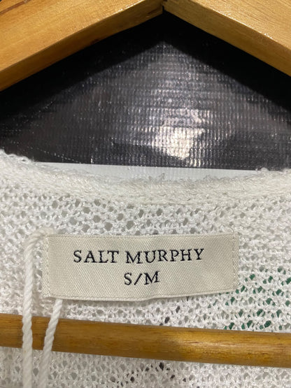 SALT MURPHY |S/M| BUST 17| A60| SALT MURPHY WHITE OPEN-KNIT SLEEVELESS TECHNICAL UTILITY TOP
