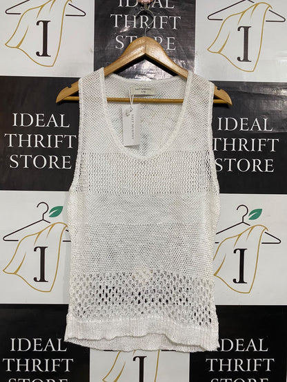 SALT MURPHY |S/M| BUST 17| A60| SALT MURPHY WHITE OPEN-KNIT SLEEVELESS TECHNICAL UTILITY TOP