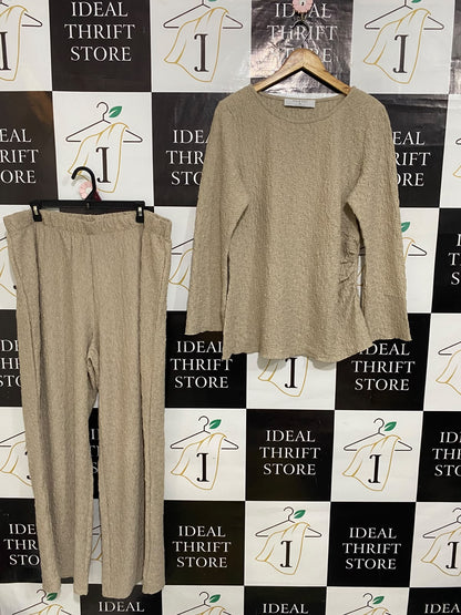 PRIMARK |XL| A60| BEIGE TEXTURED TWO-PIECE TECHNICAL UTILITY LOUNGE SET