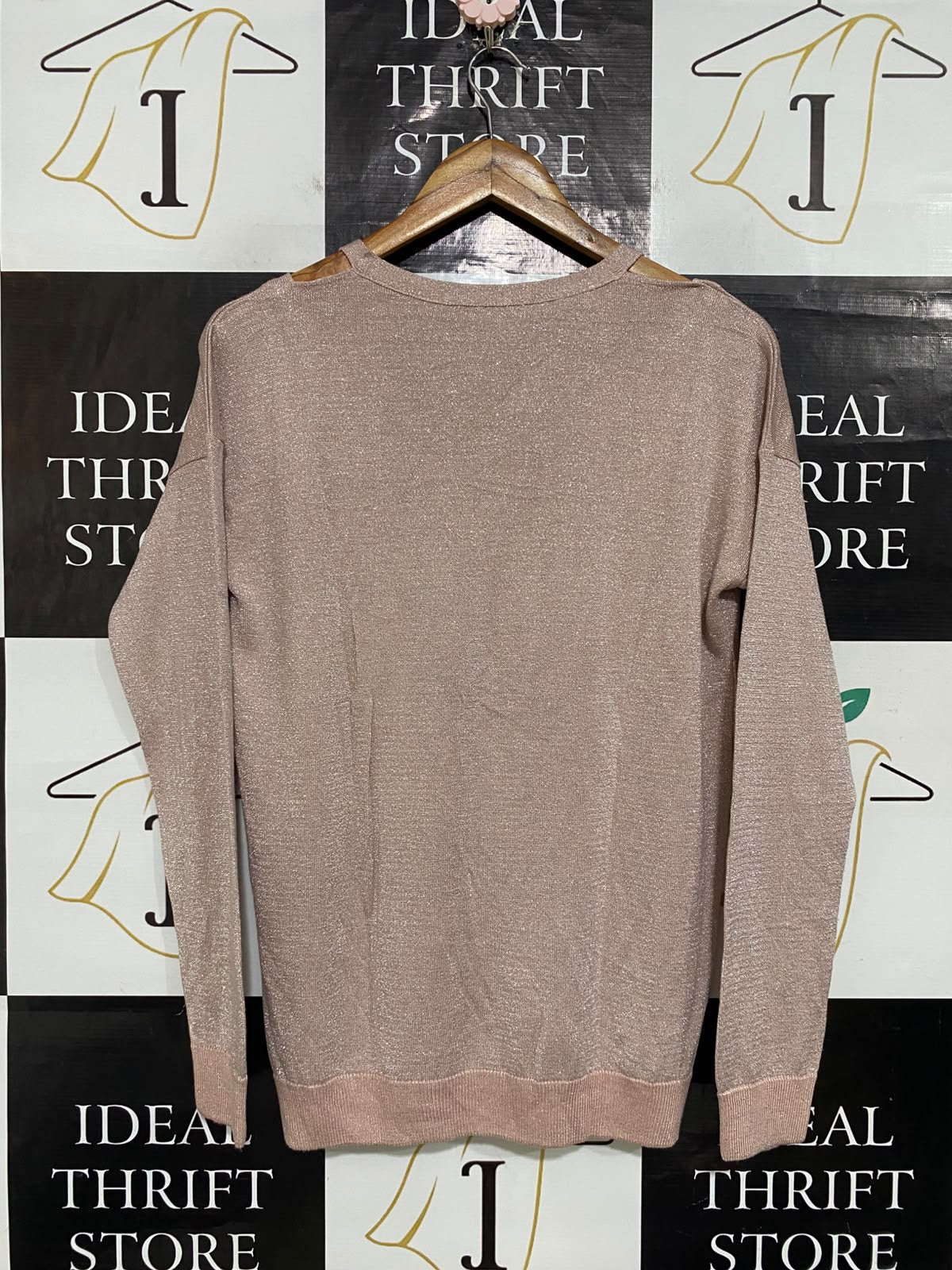 LCW CASUAL |L| BUST 20| A60| ROSE GOLD METALLIC COLD-SHOULDER TECHNICAL UTILITY SWEATER