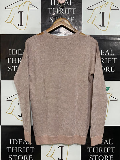LCW CASUAL |L| BUST 20| A60| ROSE GOLD METALLIC COLD-SHOULDER TECHNICAL UTILITY SWEATER