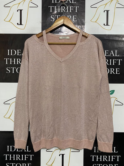 LCW CASUAL |L| BUST 20| A60| ROSE GOLD METALLIC COLD-SHOULDER TECHNICAL UTILITY SWEATER