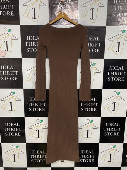 DAZIE |S| BUST 12| A60| BROWN SWEETHEART-NECK LONG-SLEEVE TECHNICAL UTILITY MIDI DRESS