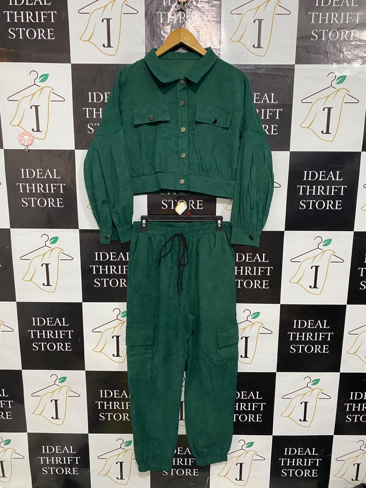 SHEIN |L| A60| EMERALD GREEN SUEDE-FINISH TWO-PIECE TECHNICAL UTILITY SET