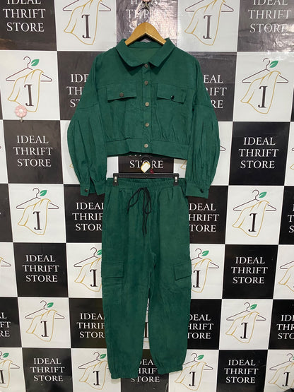 SHEIN |L| A60| EMERALD GREEN SUEDE-FINISH TWO-PIECE TECHNICAL UTILITY SET