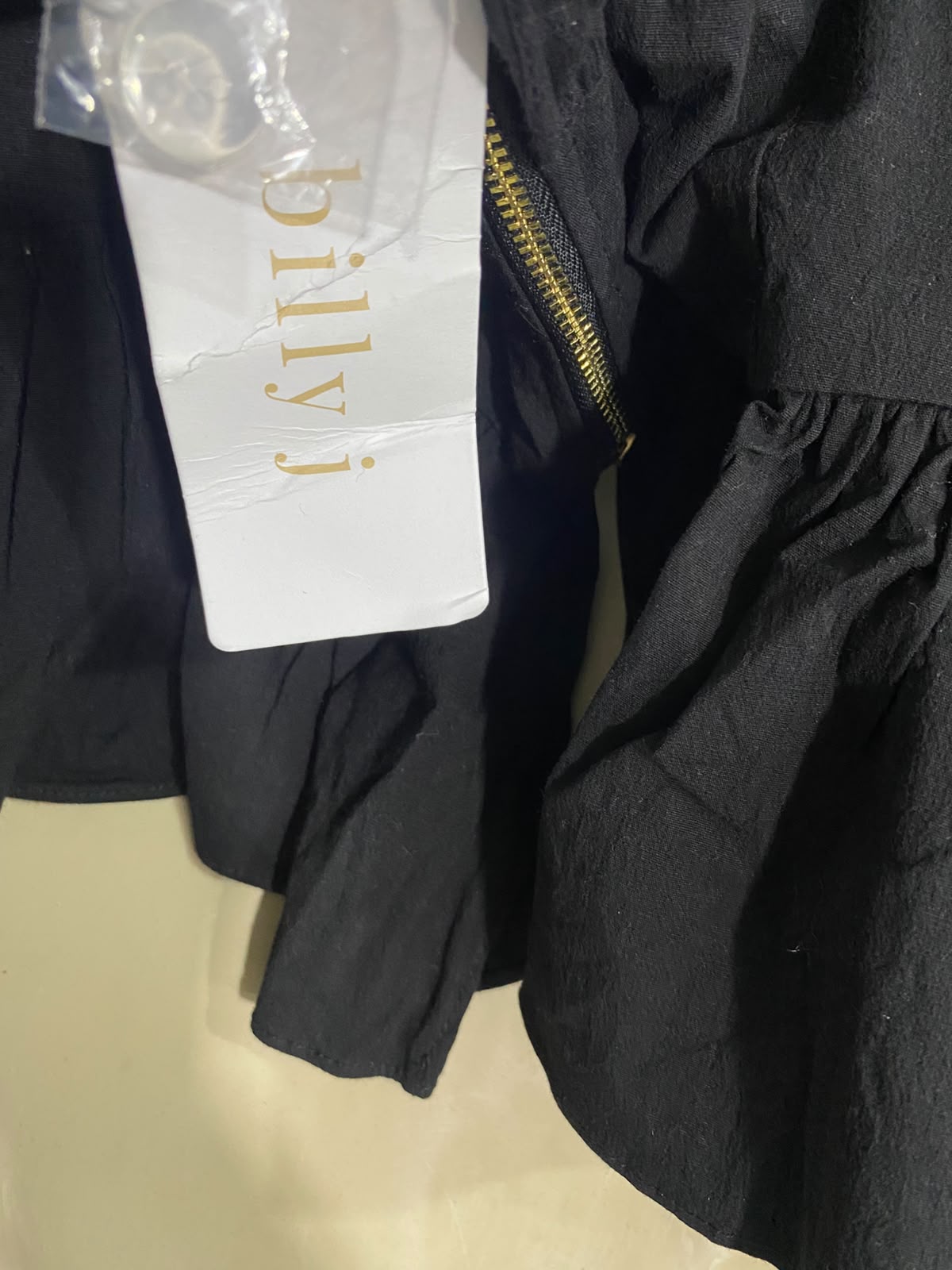 BILLY |M| BUST 18| A60| BLACK STRAPLESS RUFFLED TECHNICAL UTILITY PEPLUM TOP