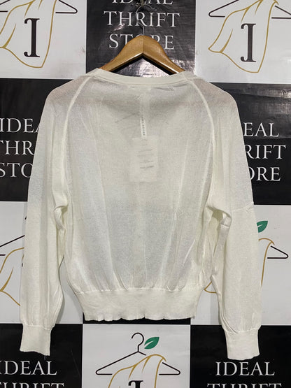 SHALLDOER |M| BUST 19| A60| WHITE V-NECK BUTTON-UP TECHNICAL UTILITY CARDIGAN