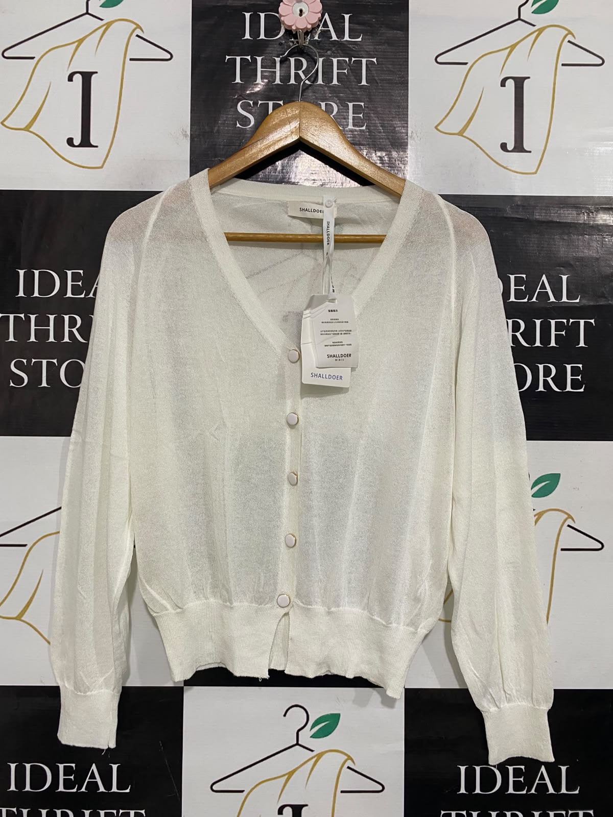 SHALLDOER |M| BUST 19| A60| WHITE V-NECK BUTTON-UP TECHNICAL UTILITY CARDIGAN
