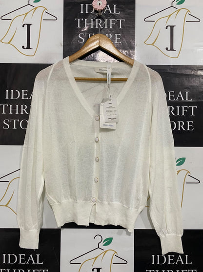 SHALLDOER |M| BUST 19| A60| WHITE V-NECK BUTTON-UP TECHNICAL UTILITY CARDIGAN