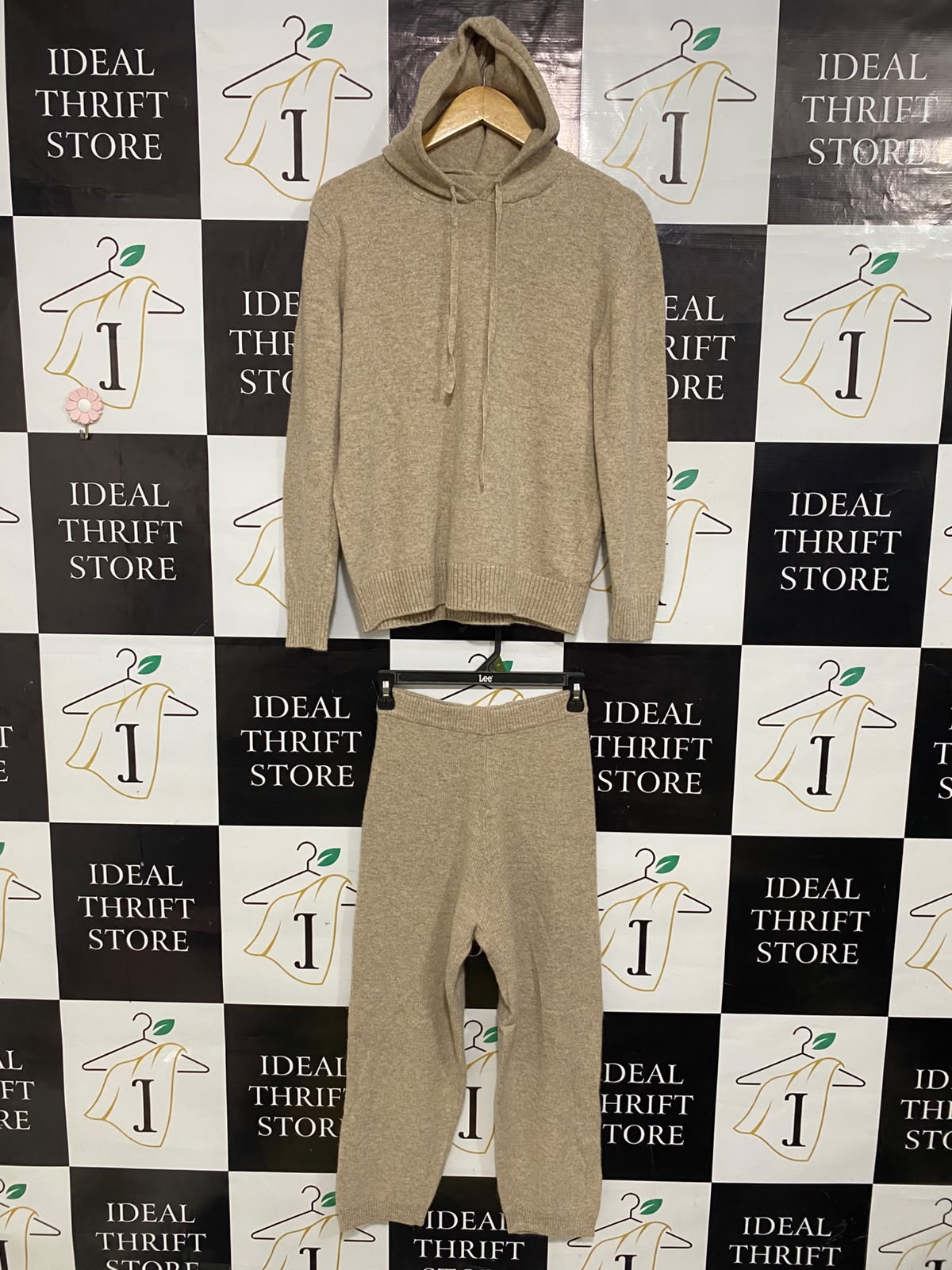 FFAN |S| A60| BEIGE KNIT HOODIE AND PANTS TECHNICAL UTILITY LOUNGE SET