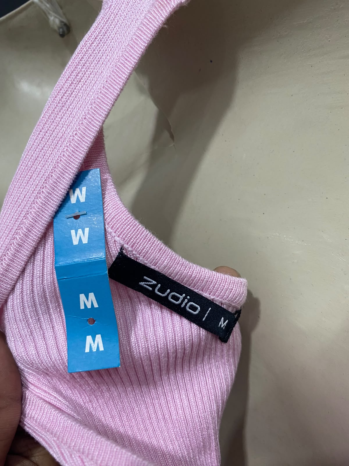 ZUDIO |M| BUST 15| A60| PINK ASYMMETRIC STRAP-DETAIL TECHNICAL UTILITY CROP TOP