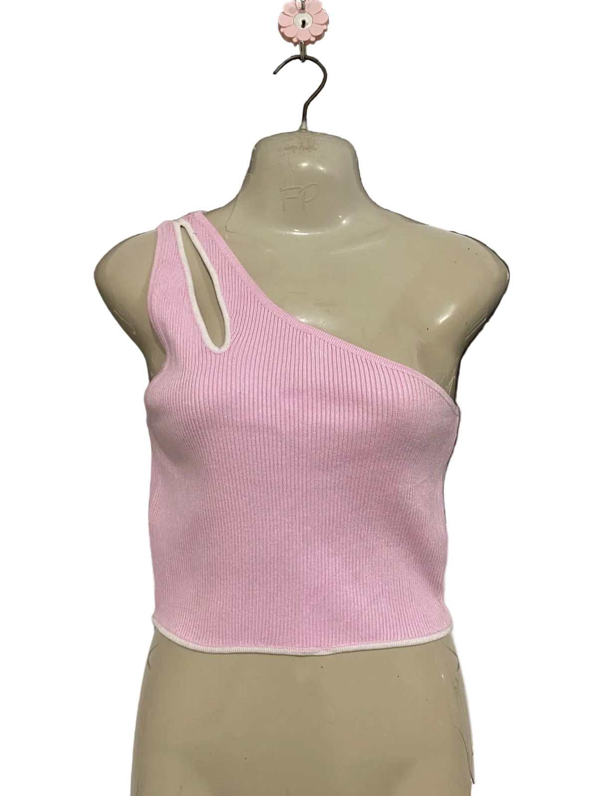 ZUDIO |M| BUST 15| A60| PINK ASYMMETRIC STRAP-DETAIL TECHNICAL UTILITY CROP TOP