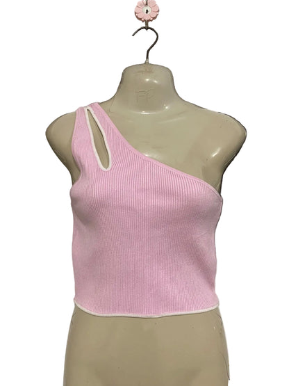 ZUDIO |M| BUST 15| A60| PINK ASYMMETRIC STRAP-DETAIL TECHNICAL UTILITY CROP TOP