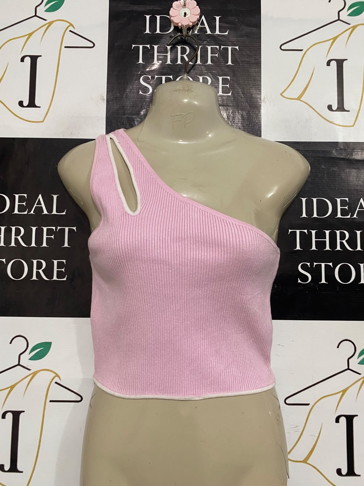 ZUDIO |M| BUST 15| A60| PINK ASYMMETRIC STRAP-DETAIL TECHNICAL UTILITY CROP TOP