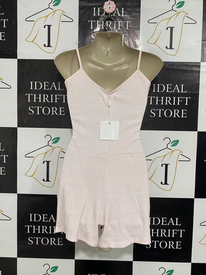MESHKI |XS| BUST 15| A60| LIGHT PINK RIBBED SPAGHETTI-STRAP TECHNICAL UTILITY ROMPER