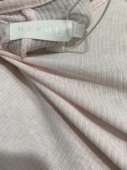 MESHKI |XS| BUST 15| A60| LIGHT PINK RIBBED SPAGHETTI-STRAP TECHNICAL UTILITY ROMPER