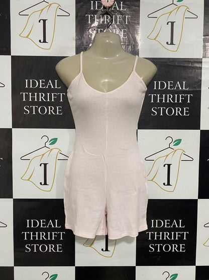 MESHKI |XS| BUST 15| A60| LIGHT PINK RIBBED SPAGHETTI-STRAP TECHNICAL UTILITY ROMPER