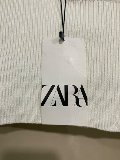 ZARA |S| BUST 15| A60| WHITE RIBBED SPAGHETTI-STRAP TECHNICAL UTILITY CROP TOP