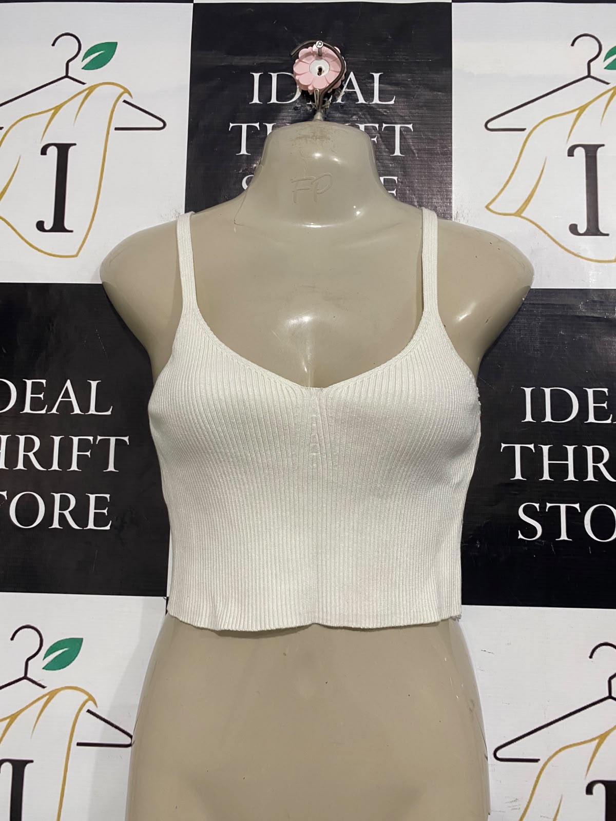 ZARA |S| BUST 15| A60| WHITE RIBBED SPAGHETTI-STRAP TECHNICAL UTILITY CROP TOP