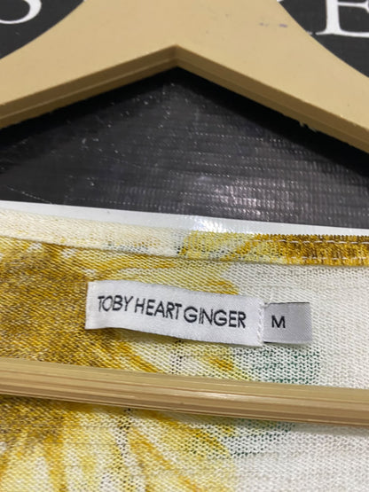 TOBY HEART GINGER |M| BUST 17| A60| YELLOW SUNFLOWER-PRINT TIE-FRONT TECHNICAL UTILITY CROP SHAWL