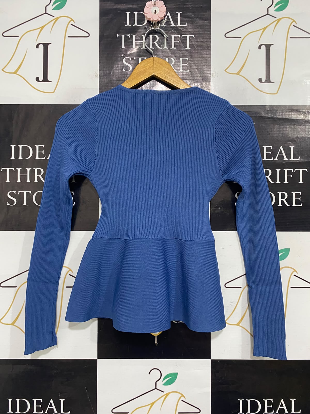 |XS| BUST 12| A60| BLUE WRAP-STYLE BELTED TECHNICAL UTILITY PEPLUM TOP