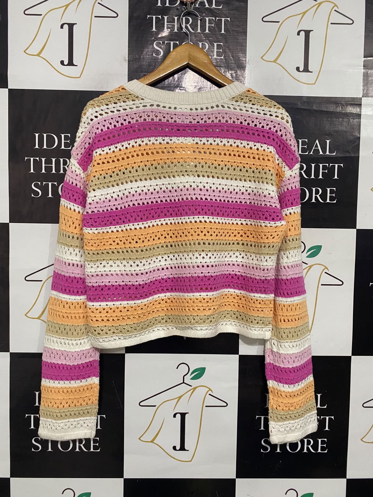 TARGET YOUTH |L| BUST 20| A60| MULTI-COLOR STRIPED OPEN-KNIT TECHNICAL UTILITY CARDIGAN