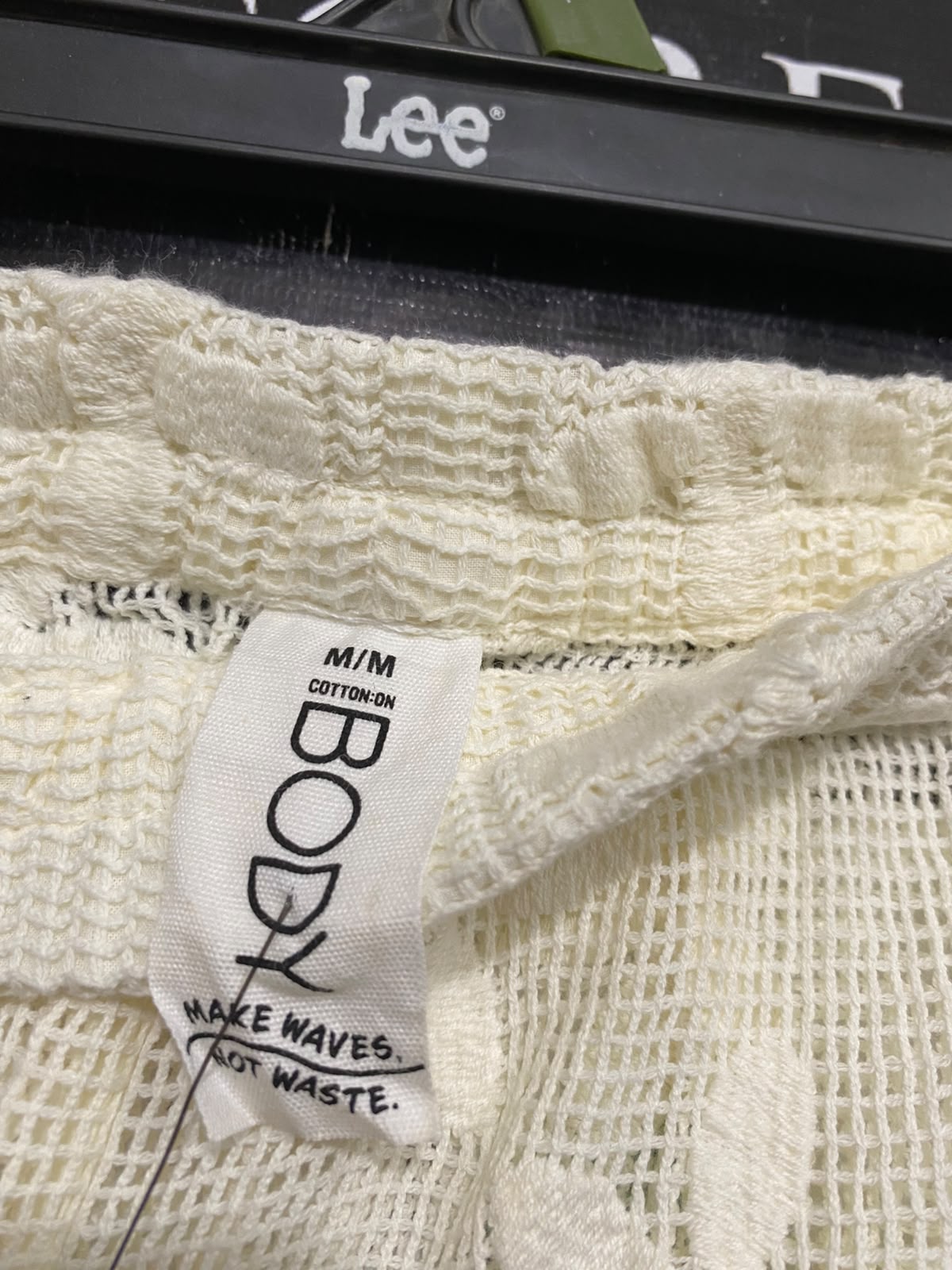COTTON ON |M| WAIST 30| A60| OFF-WHITE FLORAL LACE-DETAIL WIDE-LEG TECHNICAL UTILITY PANTS