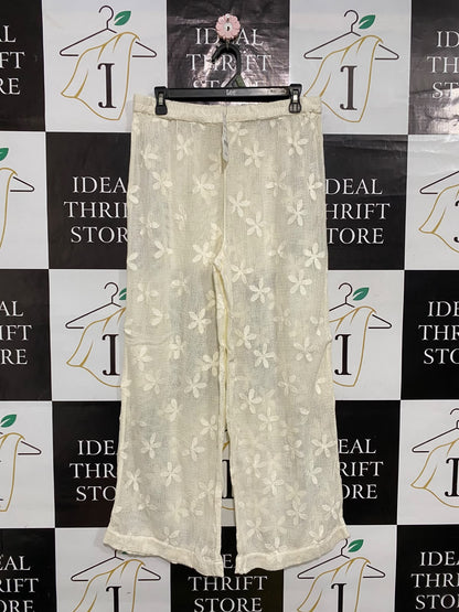 COTTON ON |M| WAIST 30| A60| OFF-WHITE FLORAL LACE-DETAIL WIDE-LEG TECHNICAL UTILITY PANTS