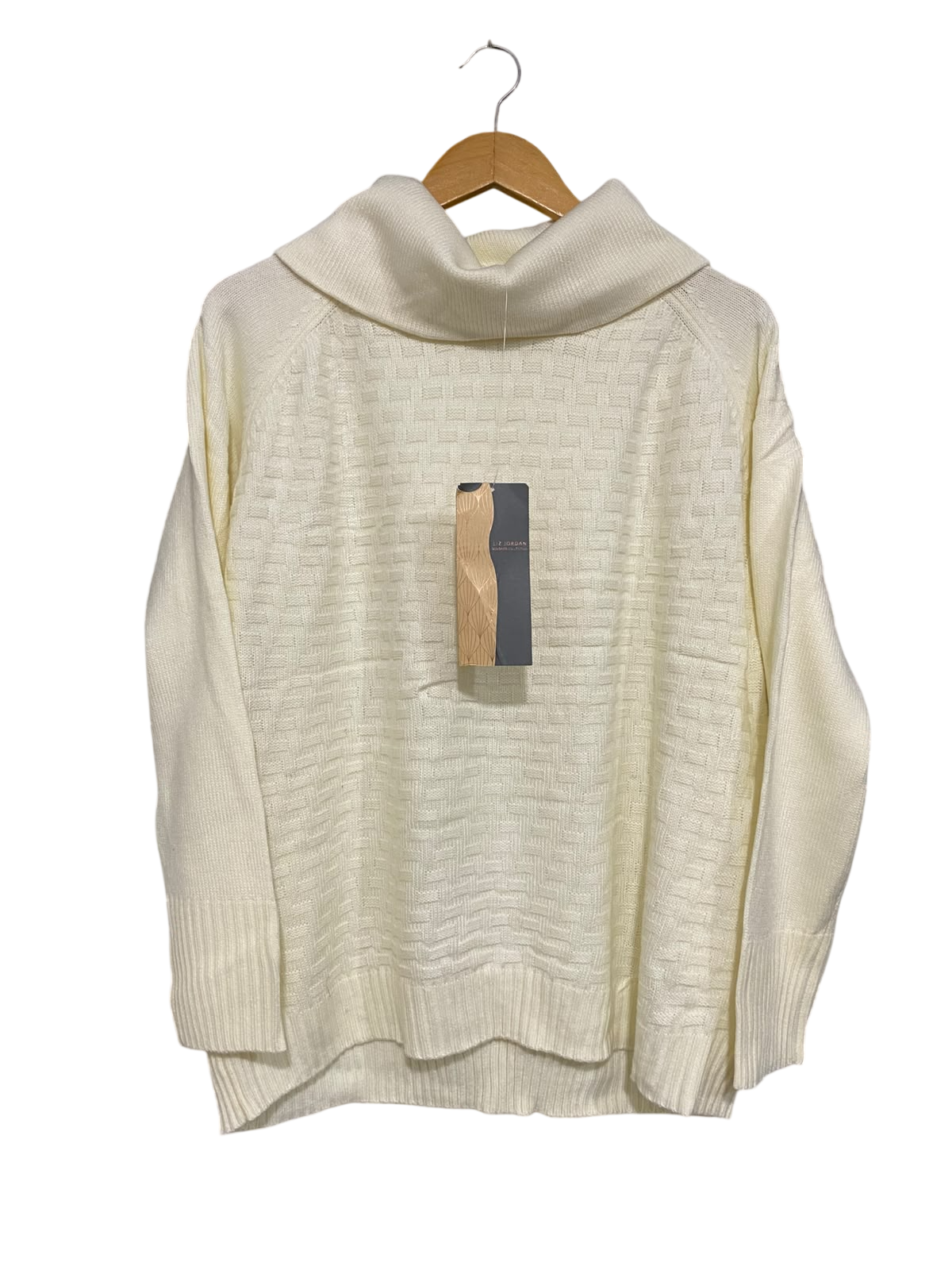 LIZ JORDAN |L| BUST 22| A61| OFF-WHITE COWL-NECK TEXTURED TECHNICAL UTILITY SWEATER