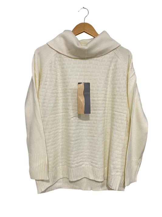 LIZ JORDAN |L| BUST 22| A61| OFF-WHITE COWL-NECK TEXTURED TECHNICAL UTILITY SWEATER