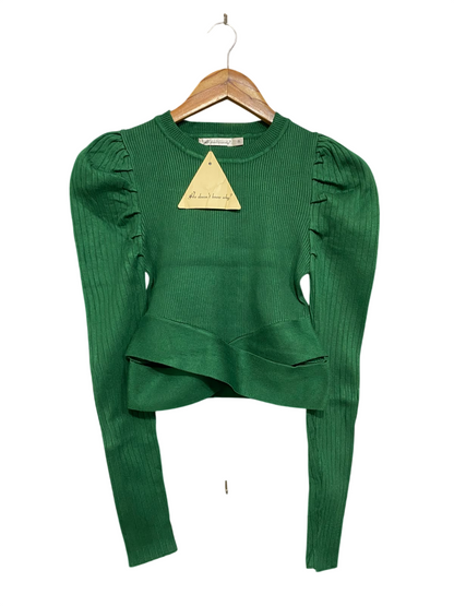HO DOESNT KNOW WHY |S| BUST 12| A61| EMERALD GREEN PUFF-SHOULDER WRAP-HEM TECHNICAL UTILITY TOP