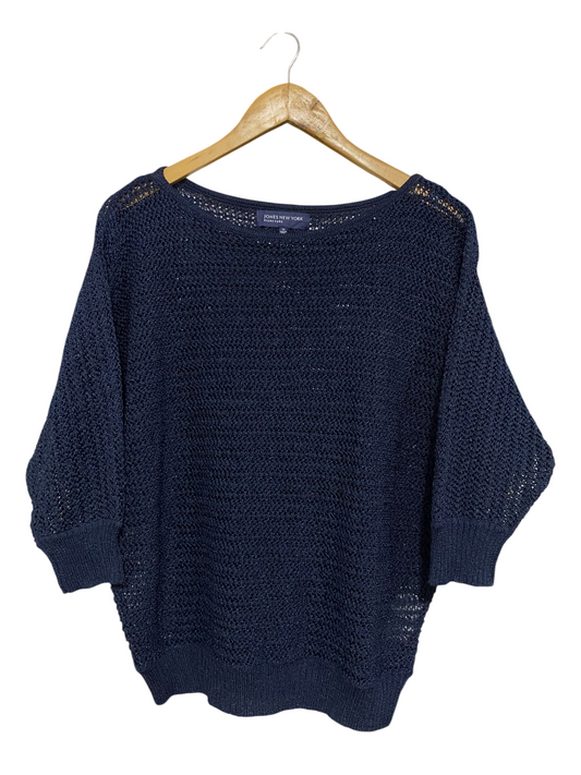 JONES NEW YORK |M| BUST 23| A61| YORK NAVY BLUE OPEN-KNIT BOAT-NECK TECHNICAL UTILITY SWEATER