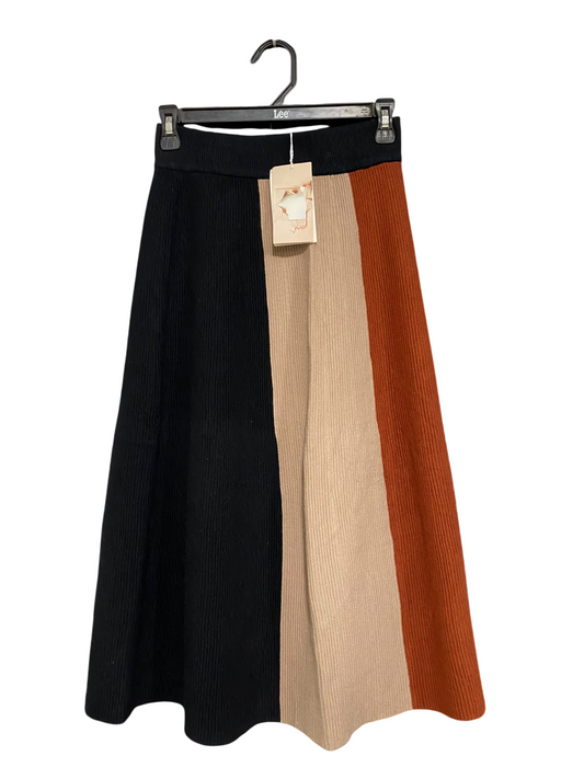 |M| WAIST 26| A61| COLOR-BLOCK RIBBED KNIT TECHNICAL UTILITY MIDI SKIRT