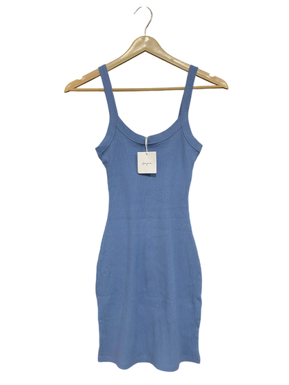SUPRE |XS| BUST 12| A61| DUSTY BLUE SCOOP-NECK RIBBED TECHNICAL UTILITY MINI DRESS