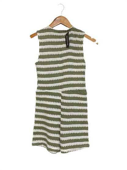 PRETTYLITTLE THING |S| BUST 14| A61| OLIVE AND WHITE STRIPED OPEN-KNIT TECHNICAL UTILITY ROMPER