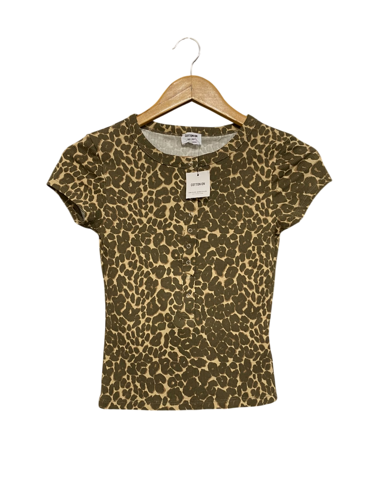 COTTON ON |XS| BUST 13| A61| ANIMAL-PRINT SNAP-FRONT RIBBED TECHNICAL UTILITY T-SHIRT